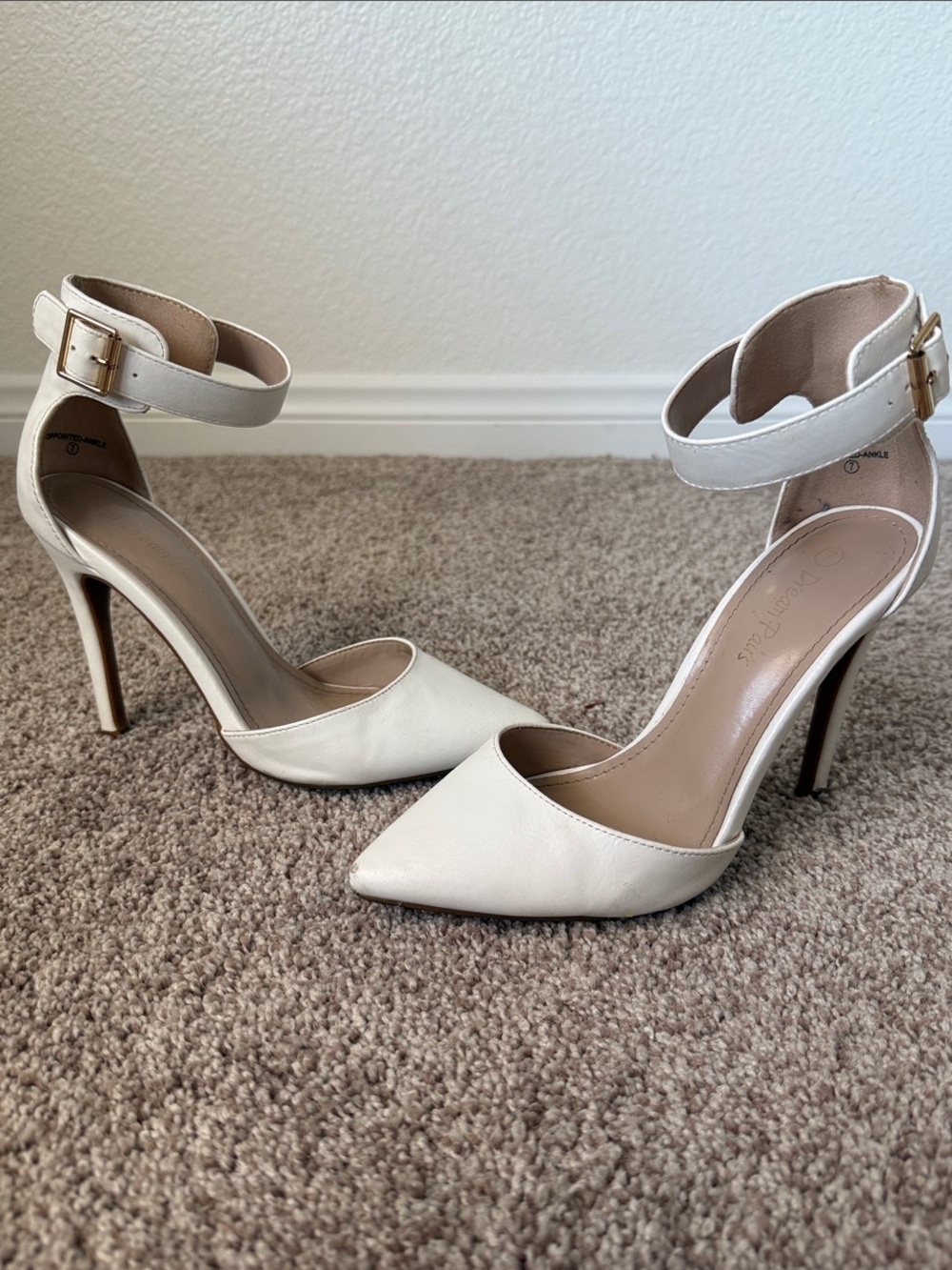 Dream Pairs white Pointed Ankle-Strap Stiletto Heels